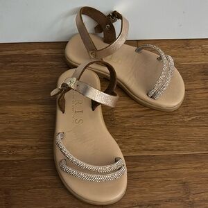 Iris Toddler Girl Handmade Rose Gold Genuine Greek Leather Sandals Size 9 / 25